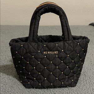 MZ Wallace Black Quilted Tote with Gold Studs